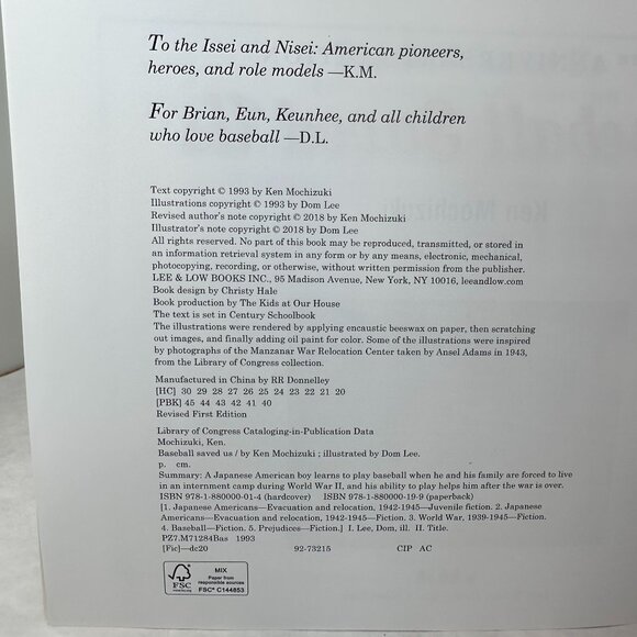 Baseball Saved Us 25th Anniversary Edition By Ken Mochizuki & Dom Lee 2018 WWII - Picture 11 of 16